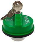 Locking Diesel Fuel Cap With Keys Fits Chevy Silverado Express C3500 K3500 Dodge Ram 3500 W350 D350 Ford F 250 E 350 GMC Sierra Savana Interchange 9MGC791 10591D OE Quality Durable Secure Cap, green cap with keys on top