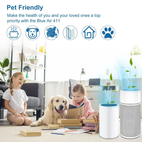 Replacement Filter For Blue Pure 411 411 Plus Mini 411 Auto Air Purifiers with Activated Carbon shown with pet-friendly setup