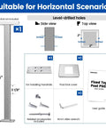 Diagram showing Cable Railing Post 36 Inch Square 2x2 Surface Mount Brushed T304 Stainless Steel Kit with accessories.