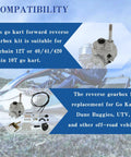 Beefed Up Go Kart Forward Reverse Gearbox With Snappy Three Speed Shifts Featuring A Plug And Play Setup showing compatibility details and parts.