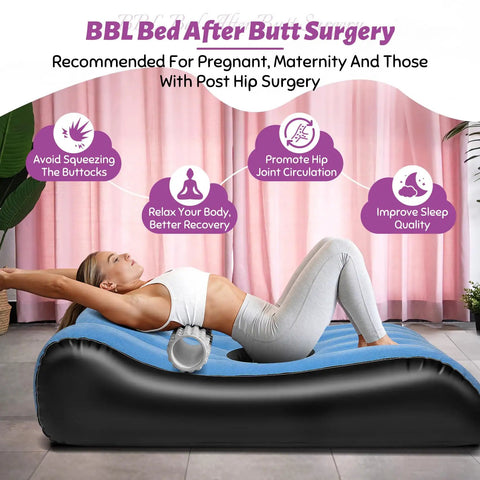 BBL Post Surgery Recovery Bed With U Shaped Cutout Hole Butt Lift Pressure Relief Sleeping Pad, blue and black design for comfort.