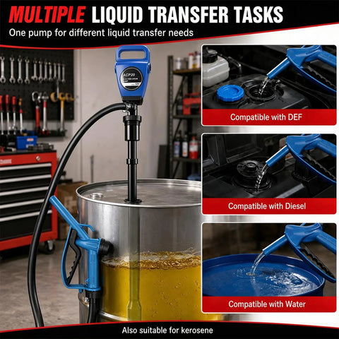 Nakkaa Versatile Electric Barrel Pump For 55 Gallon Drums With Dual 120V Ac And 12V Dc Power Options Perfect For Moving Def Diesel Water Kerosene And Other Fluids Efficiently In Garage Or Shop Settings