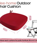 Red 17x17 D-shaped cushion for dining chairs, outdoor chair cushions set of 2, 17x17 thick D shaped patio cushions waterproof with ties.