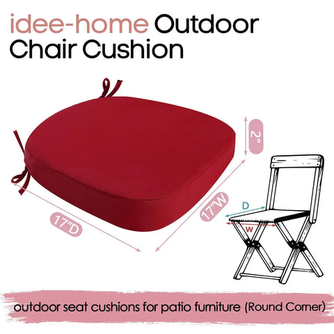 Red 17x17 D-shaped cushion for dining chairs, outdoor chair cushions set of 2, 17x17 thick D shaped patio cushions waterproof with ties.