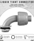 Liquid Tight Non Metallic Conduit Connector Fittings 90 Degree PVC Electrical Conduit Fittings For Home Kitchen Bathroom Tubing One Half Inch Easy Install Durable Iron Lock Plate 48 Pieces DIY Friendly side view