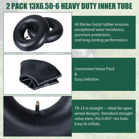 2 Pack Heavy Duty 13x6.50-6 Inner Tubes With TR-13 Valve Stem For Lawn Mowers