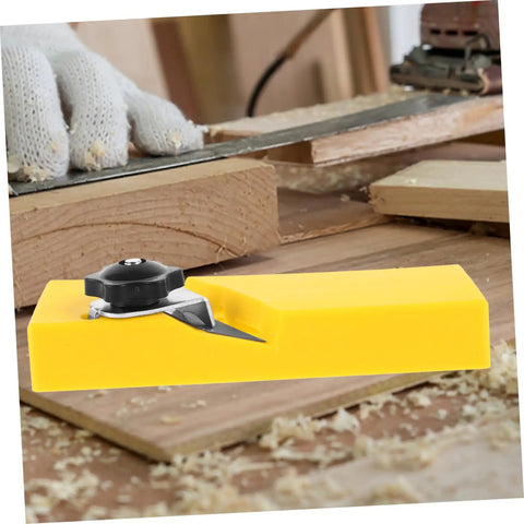 Heavy Duty Abs Edge Trimming Jig For Woodworking Shop Real Deal Hand Planer And Chamfer Attachment To Knock Out Messy Banding Seams With Flawless Millwork Finishes Built To Damn Well Last, yellow ABS edge trimmer on wooden work surface.