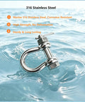 Heavy Duty Marine Grade Bow Shackles Built Tough From 316 Stainless Steel For Real Saltwater Resistance And Hard Core Boat Rigging Gear 3/8 Inch 2 Pack in water.