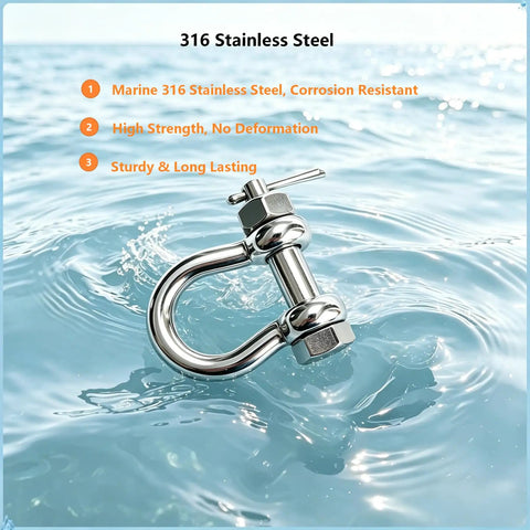 Heavy Duty Marine Grade Bow Shackles Built Tough From 316 Stainless Steel For Real Saltwater Resistance And Hard Core Boat Rigging Gear 3/8 Inch 2 Pack in water.