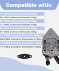 Outboard Fuel Pump Replacement For 25 To 140 HP Marine Motors, Universal Fit, shown with compatibility list.
