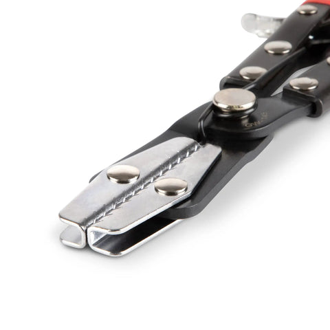 Close-up view of Automatic Locking Ratcheting Hose Pinch Off Pliers No Drain Cooling System For Servicing With Swivel Parallel Clamping Jaws