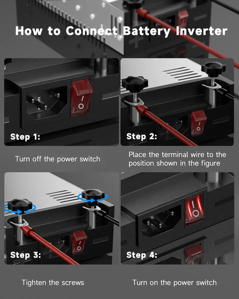 How to connect Rugged 12 Volt Power Supply Converting 110 Down To 12 At 50 Amps with clear wire connection steps.