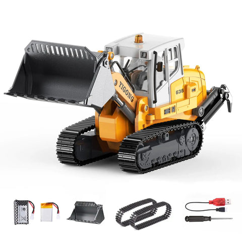 Grown Up Metal Mini Remote Control Loader With Lever Driven Digging System 1 to 1 Scale Full Channel Drive RC Digger shown with accessories