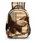 Antique Eagle Arrow Branch Printed Unisex Backpack Large Capacity Durable Polyester Daypack with eagle print and flag background.