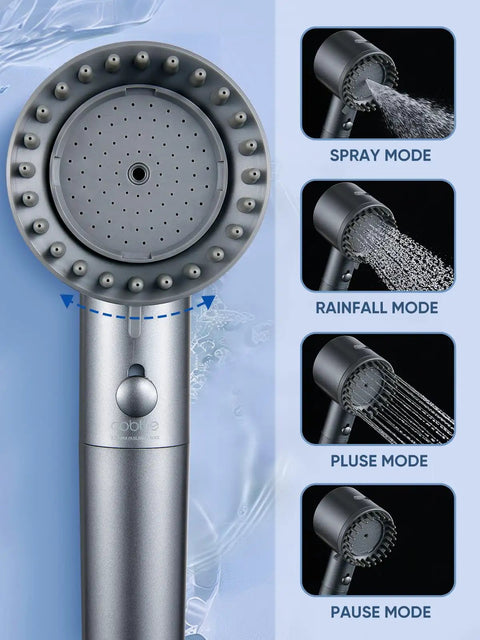 Filtered Shower Head With Handheld, Four In One Spray Modes, Built In Filter For Hard Water, Chlorine Removal And Power Wash, Matte Gray