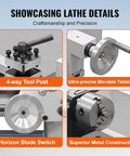 Mini Metal Lathe 8.7 X 23.6 Inch, 1100W Counter Face Turning Machine With Infinitely Variable Speed And Led Digital Display For Driling And Precision Milling Projects showcasing 4-way tool post and movable tailstock.