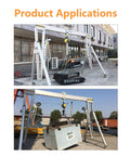 Heavy Duty Aluminum Gantry Crane Setup Boasting Slick 360 Spin Arm lifting heavy loads outdoors with visible weight ratings.