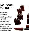 62 Piece Abrasive Spiral Roll Sander Kit with cone and cylinder shapes for metal wood stainless fiberglass welds engine porting