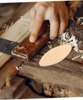 Straight Shooting 100 Piece Woodworking Biscuit Slots For Domino Joints Lock Frames Solid Timber Connections Knockout Quality Tight Joints Pro Level Builder Woodshop Gear No Fuss Joinery Guaranteed Strong Holds Every Single Build. Hand using a square on wood with a precision biscuit ready for joinery.