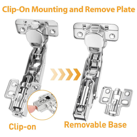 175 Degree Frameless Cabinet Door Hinges With 48mm Concealed Cup Hydraulic Soft Close Adjustable Dampers Nickel Plated Steel Clip-on