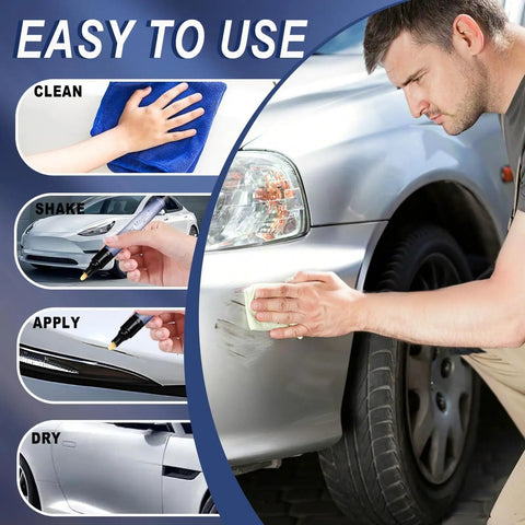 Man using Universal Car Scratch Remover Pen Kit For All Colors, Magic Paint Touch Up Pen For Vehicles on car scratch