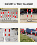 Gotta Have These Rock Solid Steel Traffic Cones And Parking Bollards, High Visibility Reflective Road Barrier Posts For Driveway Protection, Easy Setup 24 Inch Safety Markers Built Tough in various outdoor settings.
