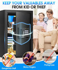 3.3 Cu Ft Large Fireproof Safe For Home Use With Electronic Keypad And Spare Key, open showing valuables, family in background