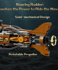 Side view of Steampunk Nautilus Submarine Building Kit With Gear Linked Propeller Modular Three Section Design Mini Boat