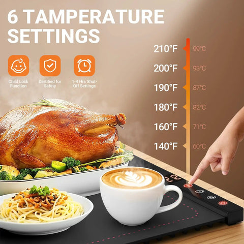 Portable Silicone Food Warming Mat With Rapid Full Surface Heat Six Temp Levels And Adjustable Timer Nails Dinner Party Prep Every Time This Solid Tray Keeps Grub Heckin Cozy Till The Last Fork Gets Put Away Tonight with cooked chicken and pasta