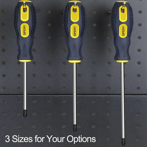 3 Pcs Rugged Phillips Screwdriver PH2 Magnetic Tip Non Slip Grip Chrome Vanadium Steel displayed in various sizes.