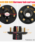 Heavy Duty 2000Lb Trailer Hub Kit With Five Lug Four And Half Inch Bolt Pattern for Straight Spindle Fits One Inch Or One And One Sixteenth Inch Axles size diagram