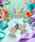 Top Notch 100 Piece Silver Phillips Head Screw Brads For Scrapbooking And Paper Crafting on vibrant floral background.