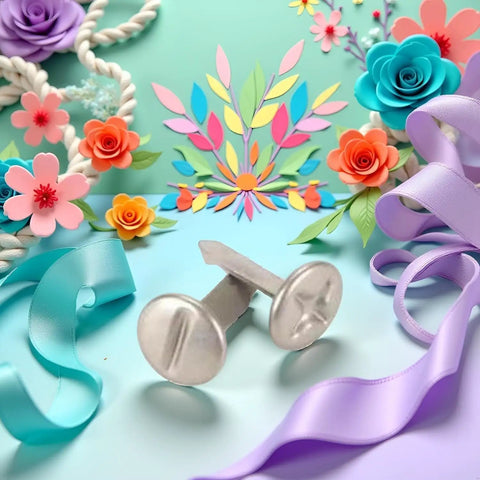 Top Notch 100 Piece Silver Phillips Head Screw Brads For Scrapbooking And Paper Crafting on vibrant floral background.