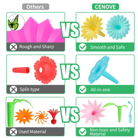 Comparison of Flower Garden Building Toy Set for Toddlers and Preschoolers vs others. Shows safe, smooth, non-toxic materials.