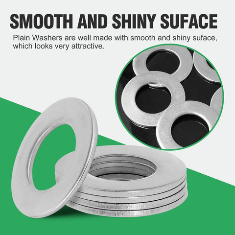 Flat washers, 2 in outer diameter, 1 in inner hole, 304 stainless steel, pack of 5, front view.