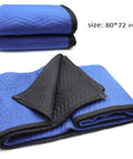 72x80 Extra Thick Furniture Moving Blanket Pack Of 12 Heavy Duty Protective Pads, blue and black design, folded and open view