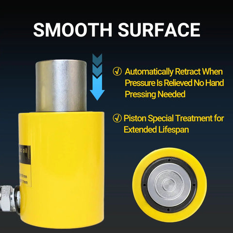 Close-up of 20 Ton Hydraulic Cylinder Jack, Heavy Duty Porta Power Ram With Hand Pump showing smooth metallic surface and features.