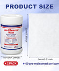 Lead Remover Wipes For Shooting 2 Pack 120 Wipes canister and wipe size diagram