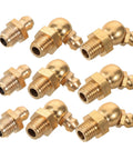 9 Piece Grease Fitting Assortment Kit With Copper Nipples For Cars And Trailers featuring brass fittings in angled and straight designs.