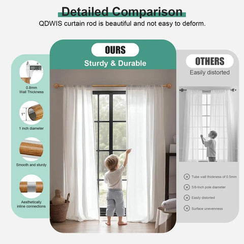 Detailed comparison of Wood Curtain Rod Set With Adjustable 36 To 120 Inch Length, 1 Inch Diameter, Imitation Wood Grain Finish and others