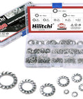 Hilitchi 300-piece external tooth star lock washer kit, 304 stainless steel; sizes M2.5–M12 in plastic case