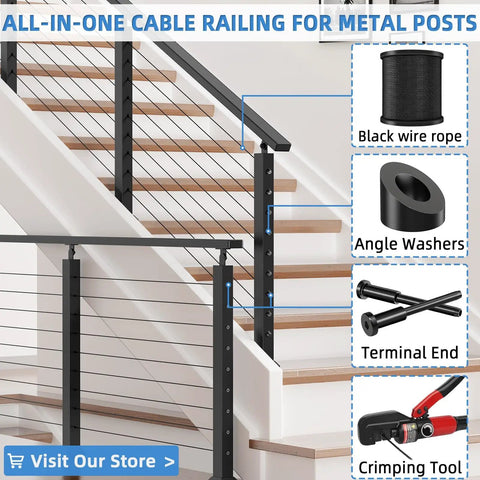Upgraded Hydraulic Crimping Tool For One Eighth And Three Sixteenths Stainless Steel Cable Railing Kits installation view with components