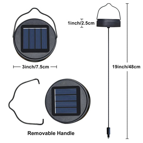 Diagram showing dimensions of the 600mAh Solar Light Replacement Top For Outdoor Lanterns with removable handle.