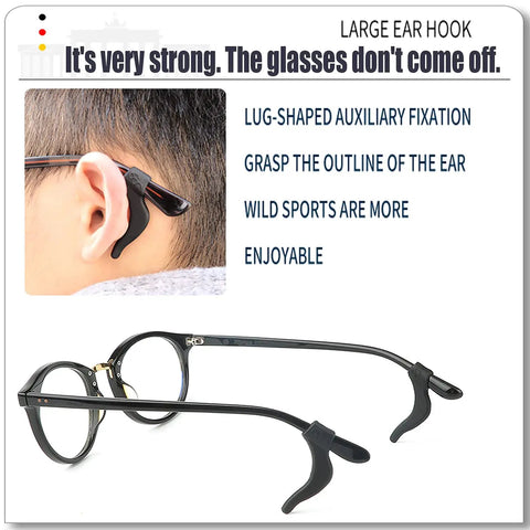 Anti Slip Eyeglass Ear Grips Set, 20 Pairs Silicone Temple Tips For Glasses And Sunglasses, showing ear grip in use