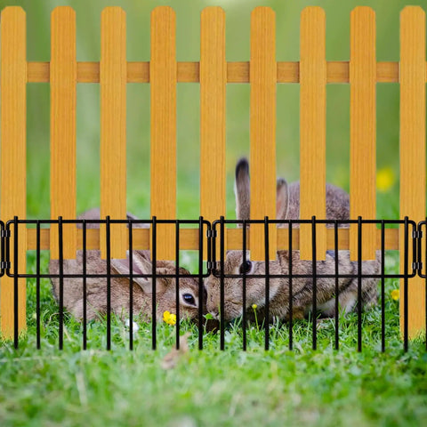 No Dig Yard Fence Border Kit 10 Pcs Upgraded One Point Two Six Inch Gap Decorative Fence for Rabbits and Dogs installed on grass