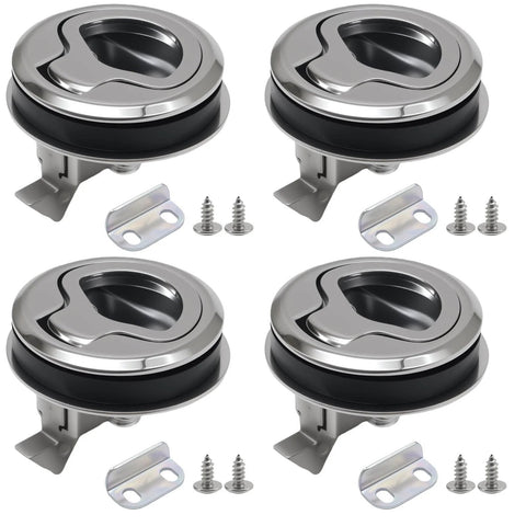 4 Pack 1.5 Inch Handle Lift Slam Latch And Flush Pull Latch With Keyless Locking For Marine Hatches And Electrical Enclosures, Rust Proof Zinc Alloy Construction, Humid Environment Resistant, Durable Latch Hardware shown with screws and brackets