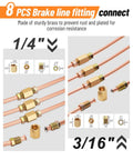 25 Ft Copper Coated Brake Line Kit For Auto Repair, 1/4 And 3/16 Inch Lines, brass fittings and unions detail