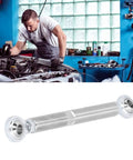 Adjustable Alternator Tensioner Rod Kit For Universal Bracket Fit Five And A Half Inch Length And Five Eighths Inch Diameter Center To Center Adjustable From Seven And A Half To Nine Inches Drag Race Style Heim Joint SBC Compatible Easy Mount silver heim joint rod on engine bay
