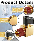 Brass Air Compressor Drain Valve Ball Valve With Lever Handle, 1/4 NPT thread, showing on-off lever and pure copper material detail.