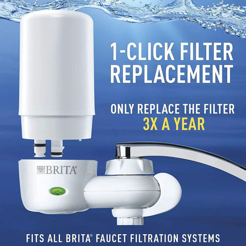 Super Easy Faucet Water Filter System Attaches To Your Kitchen Tap For Cleaner Tasting Drinking Water No Tools Needed Includes Two Filters That Help Reduce Lead And Other Contaminants shown attached to a kitchen faucet